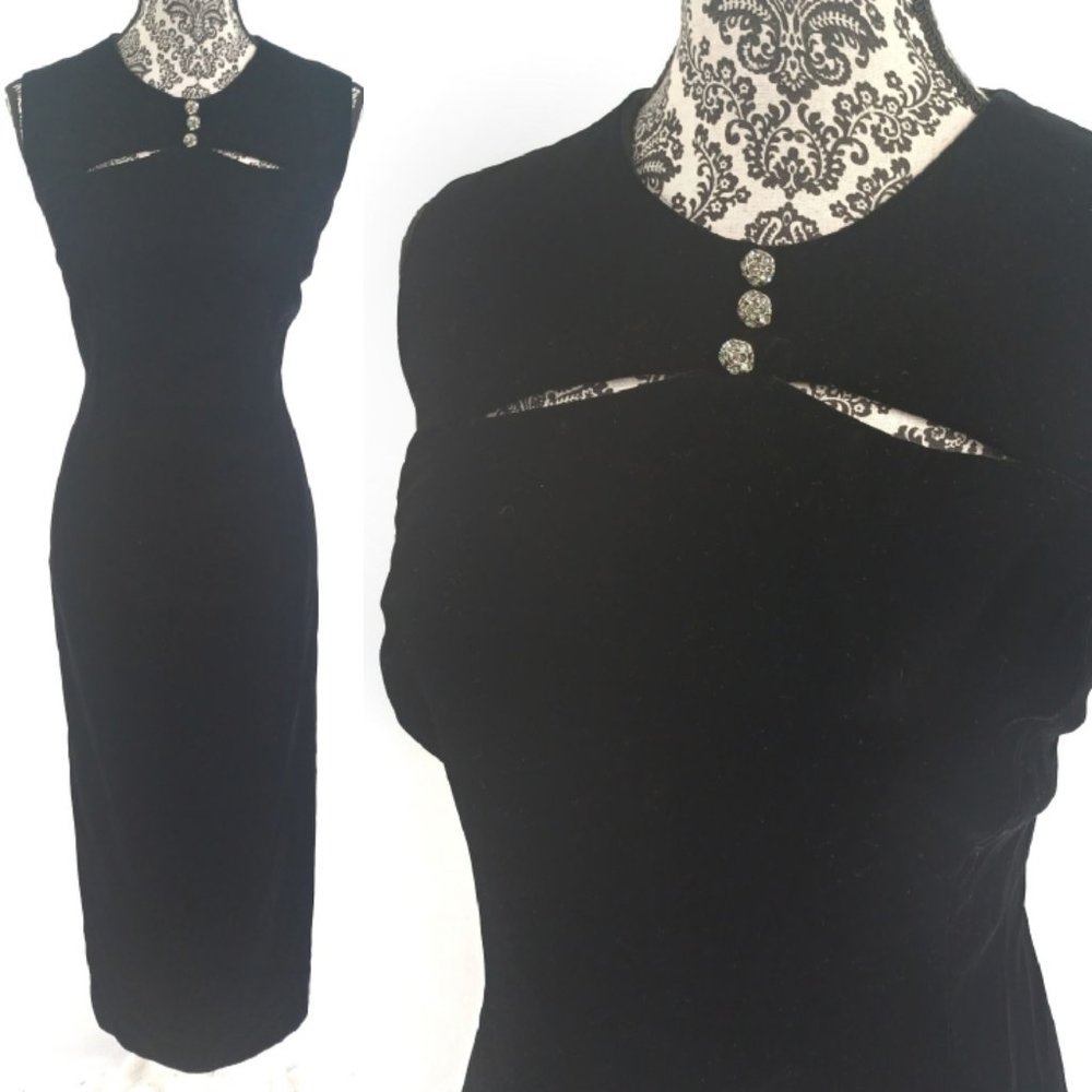LIZ CLAIBORNE Sleeveless Bodice Slash Velveteen Sheath Party Maxi Dress 12